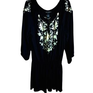 Lucky Brand black dress with 3/4 length sleeves and white floral patterns size S